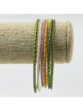 Colorful Enamel Bangle Bracelets Lot of 6 Stackable Multicolor Fashion Jewelry